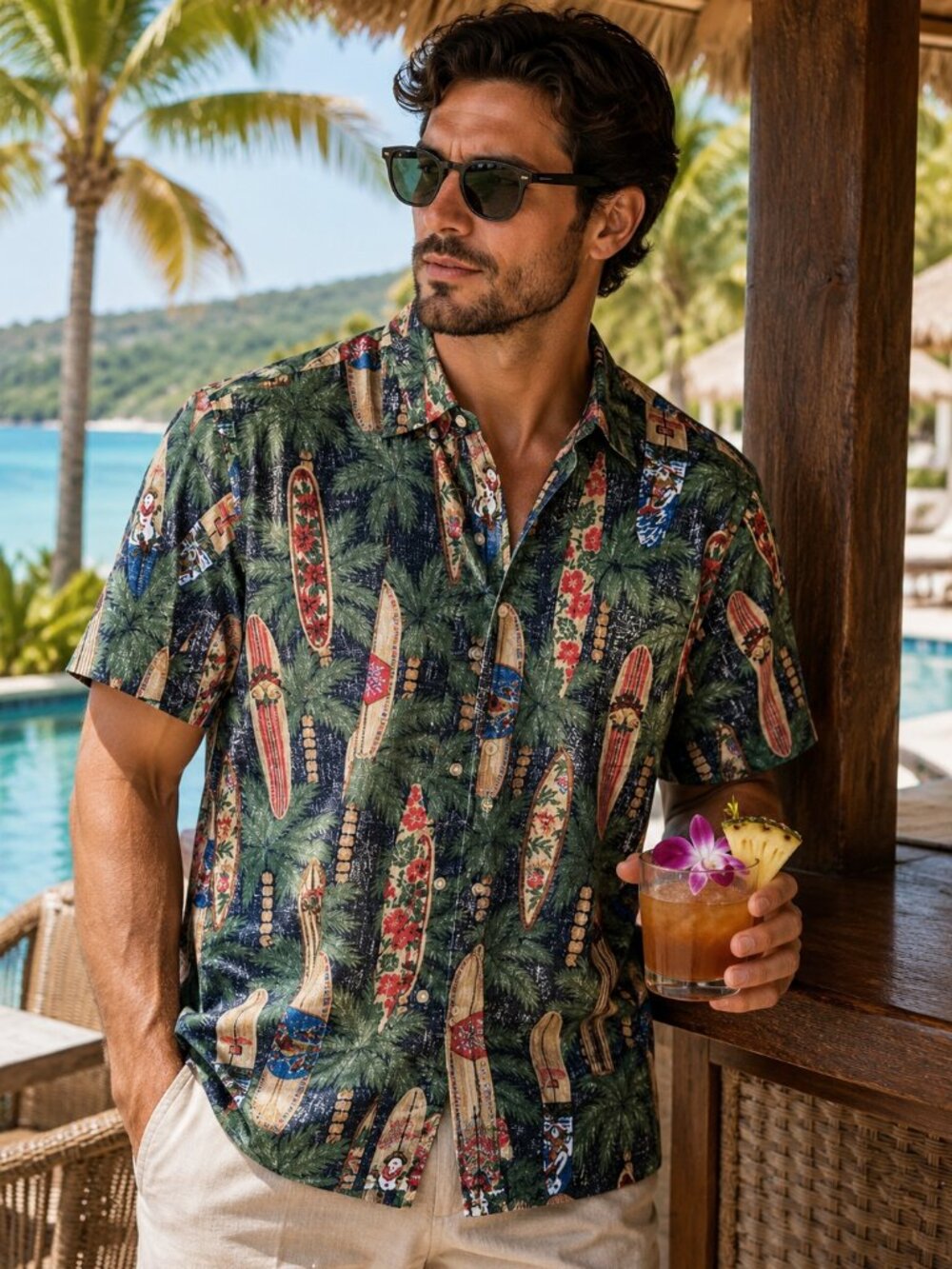 Reyn Spooner Limited Issue Hawaiian Tropical Green Christmas Button-Down Shirt